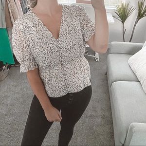 Madewell Silk V-Neck Peplum Popover Top Floral